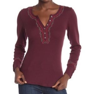 Lucky Brand Embroidered Long Sleeve Henley